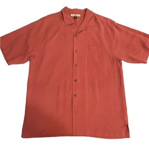 Tommy Bahama Island Zone Rusty Copper Red Button Down Shirt 100% Silk